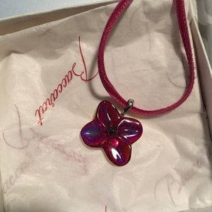 Baccarat Crystal Flower Necklace on Velvet Cord